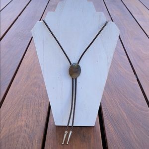 Bolo Tie with Brown Stone and Silver Detail